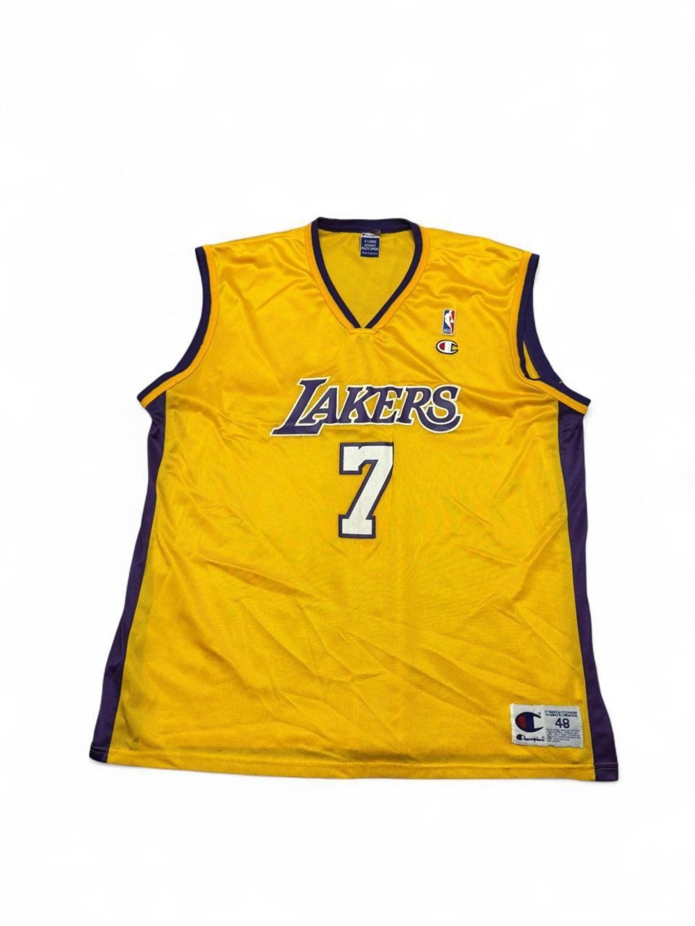 Vintage 90s champion Los Angeles Lakers #7 jersey gold purple 48 XL mens